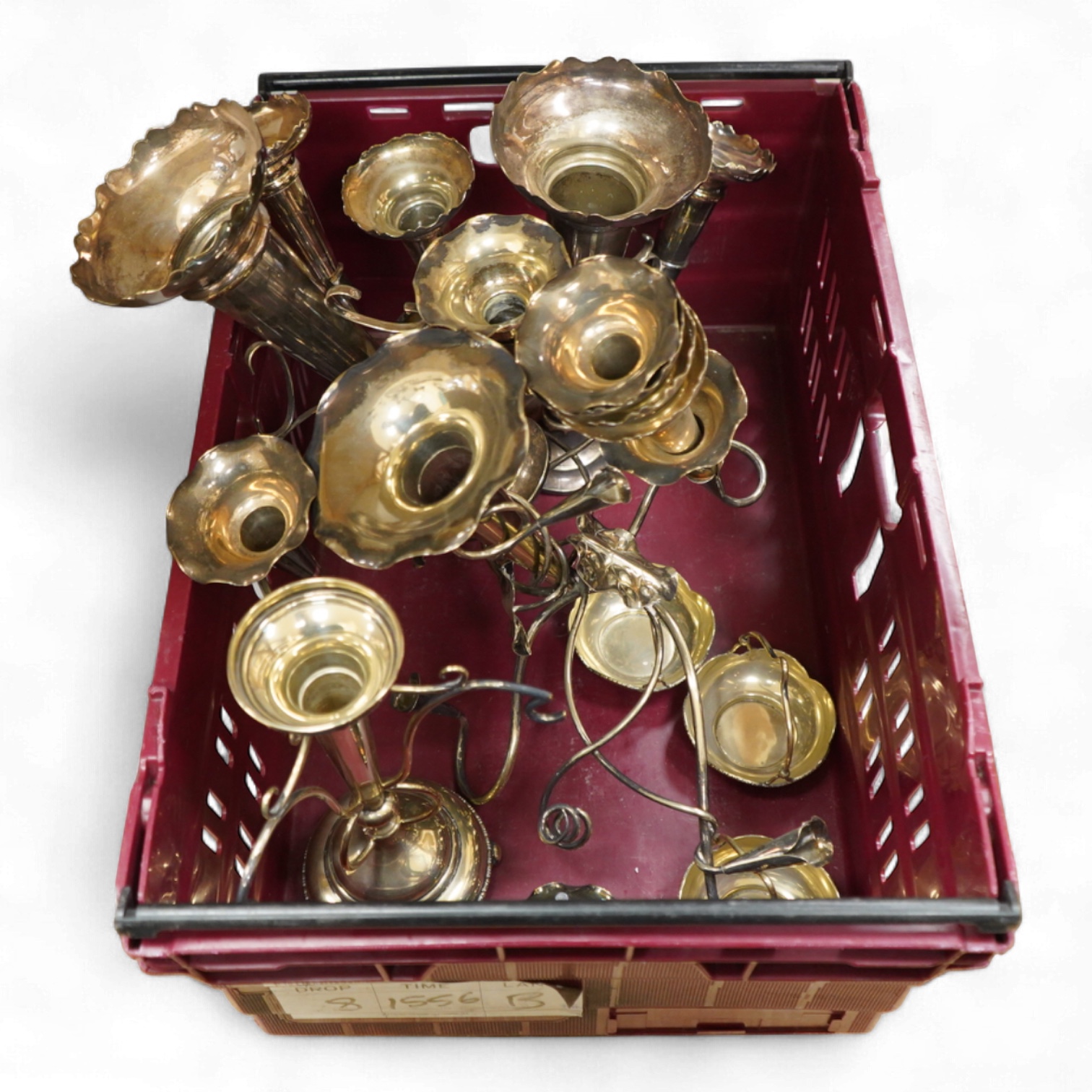 Three silver plated epergnes to include a naturalistic example decorated with leaves and vines